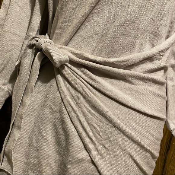 Gray Long Sleeve Sweater Dress Tie Waist Crewneck Knitted - Picture 3 of 9